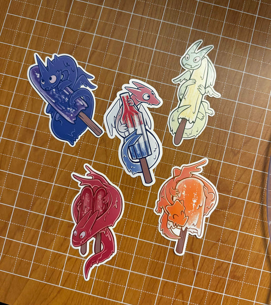 Popsicle Dragons | Dessert Dragons Vinyl Sticker Bundle of 5 | Dragon Stickers | Cute Dragons | Weatherproof Vinyl Stickers